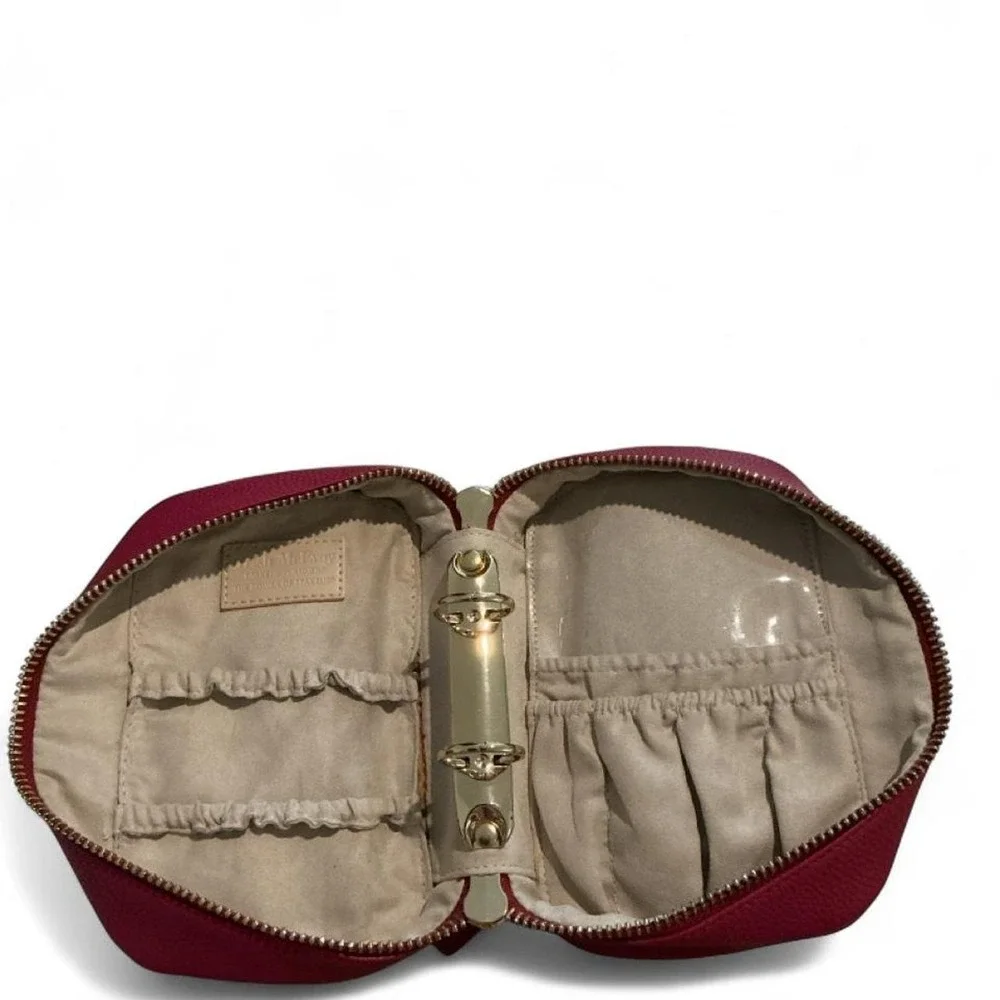 Trish McEvoy Makeup Planner Womens Small Red Good Pebbled Vegan Leather Zip
